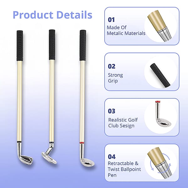 Set Of 3 Mini Golf Club Design Pens