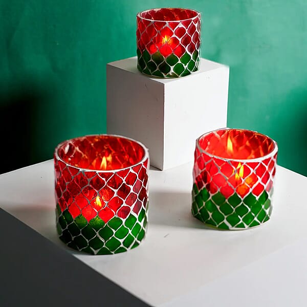 Set Of 3 Mosaic Tea Light Candle Holder