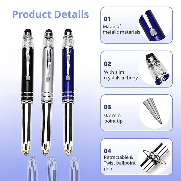 Set Of 5pcs Crystal Lamp Pen - Multi Color