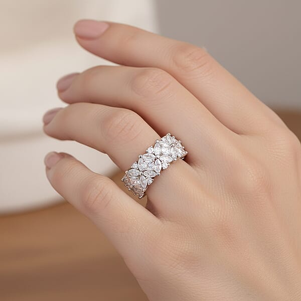 Simulated Diamond Ring In Silvertone