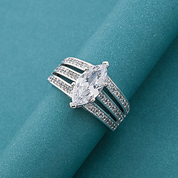 Simulated Diamond Ring In Silvertone