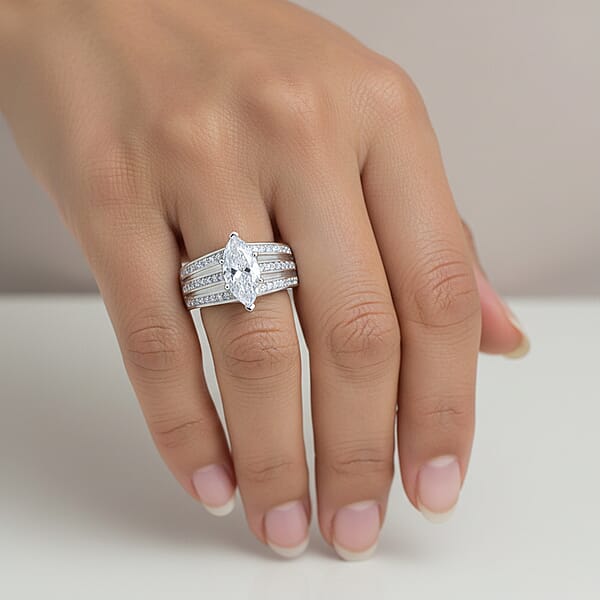 Simulated Diamond Ring In Silvertone