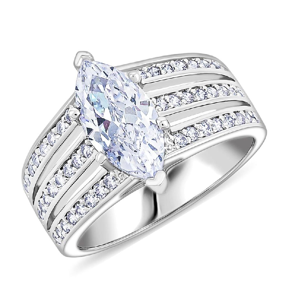 Simulated Diamond Ring in Silvertone