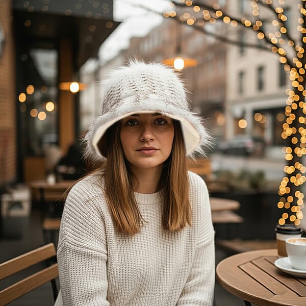 Tamsy Beige Faux Fur Bucket Hat