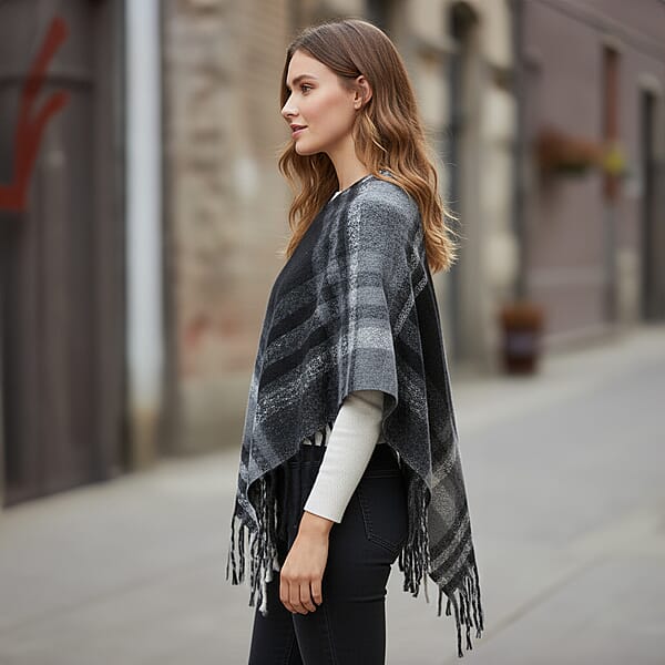 Tamsy Black Shawl With Fringes