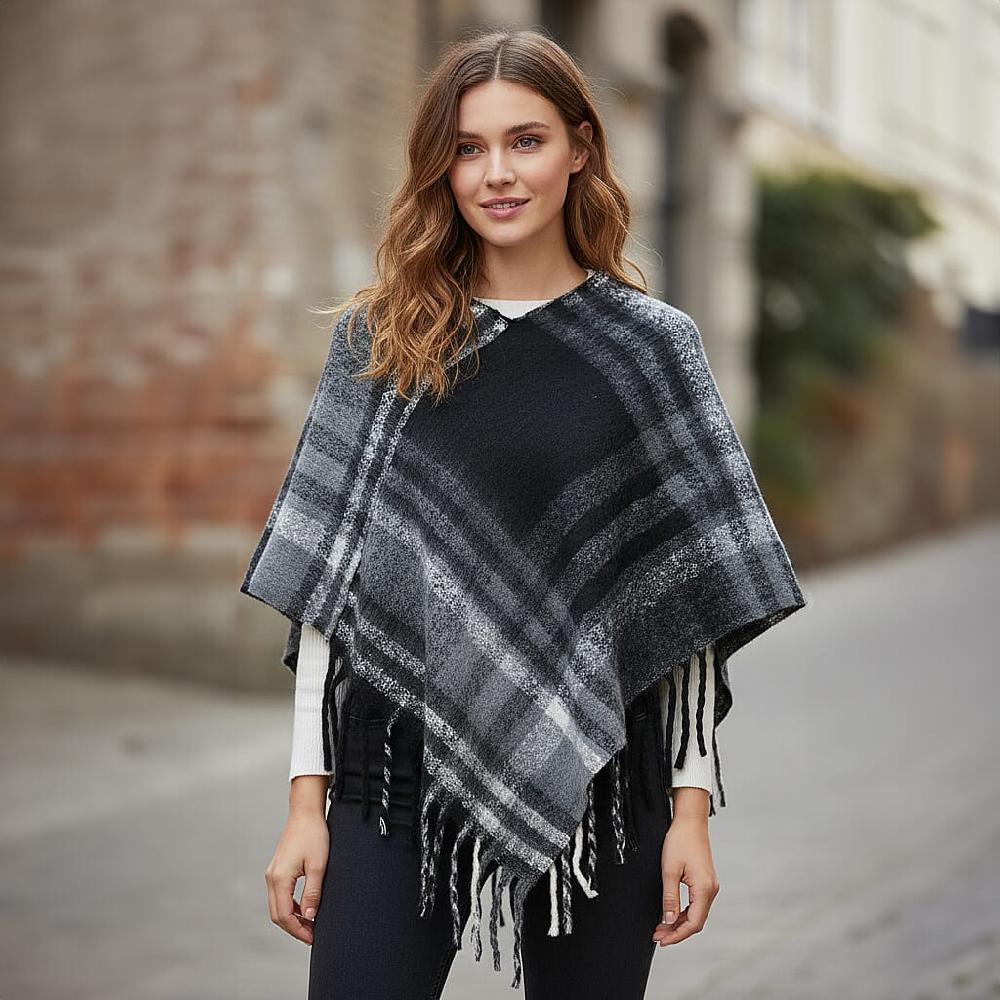 Tamsy Black Shawl with Fringes
