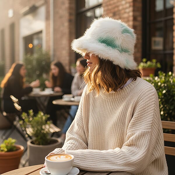 Tamsy Green Faux Fur Hat With Bicolor