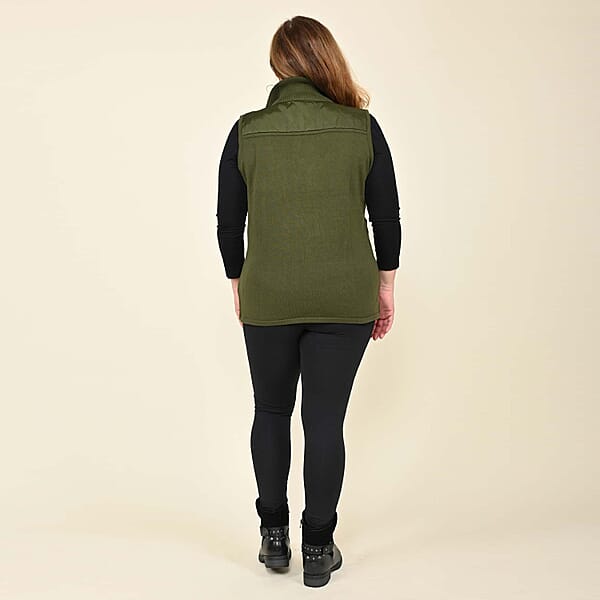 Tamsy Olive Quilted Knit Zip Front Vest - S