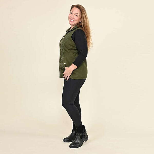 Tamsy Olive Quilted Knit Zip Front Vest - S