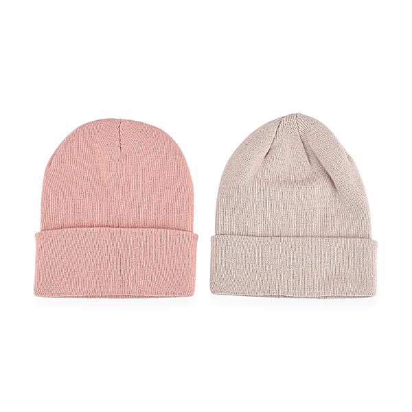 Tamsy Pink Knitted 2pcs Beanie