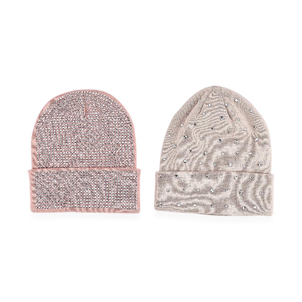 Tamsy Pink Knitted 2pcs Beanie