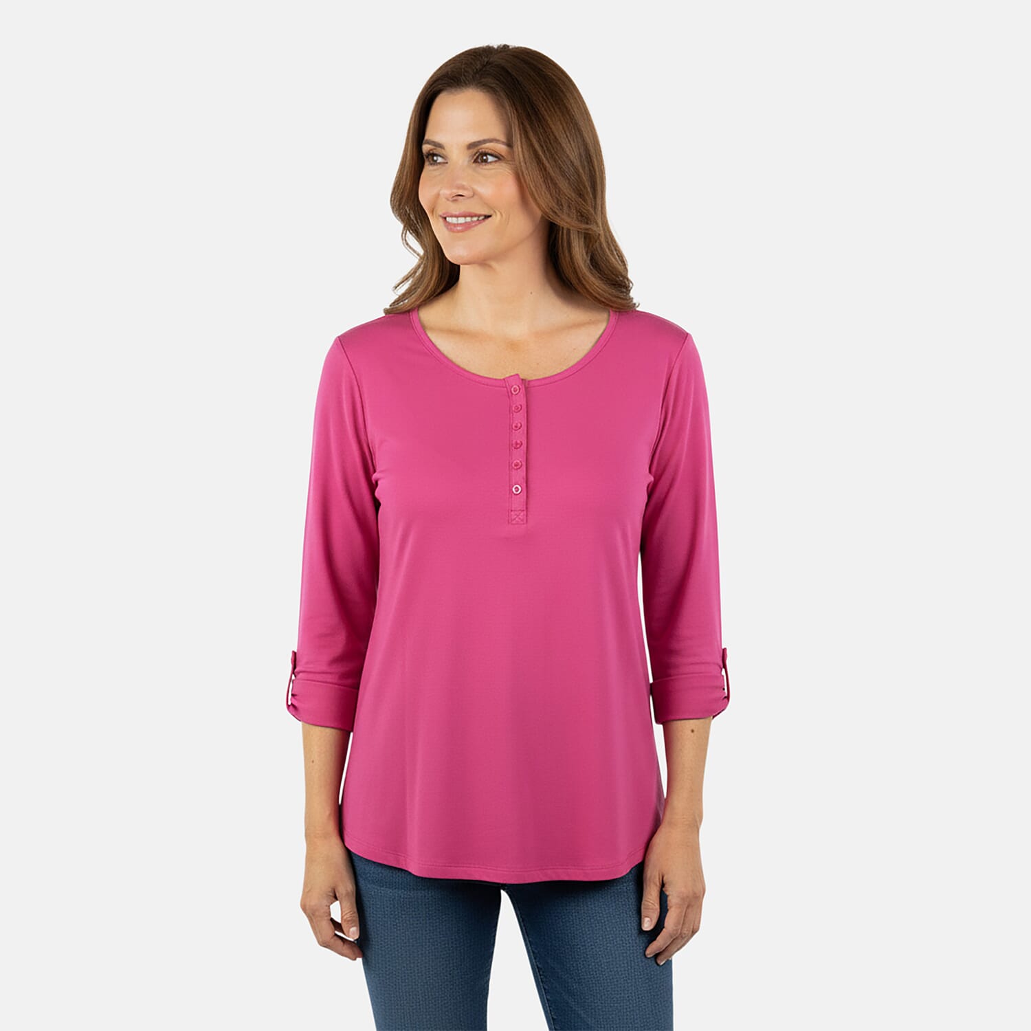 Tamsy Pink Topaz Button Top - XL
