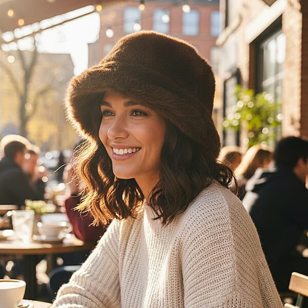 Tamsy Set Of 2 Brown Faux Fur Round Hat