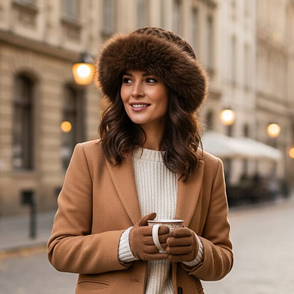 Tamsy Set Of 2 Brown Faux Fur Round Hat