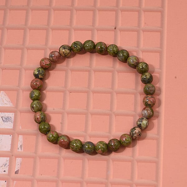 Unakite Beaded Stretch Bracelet 60.00 Ctw