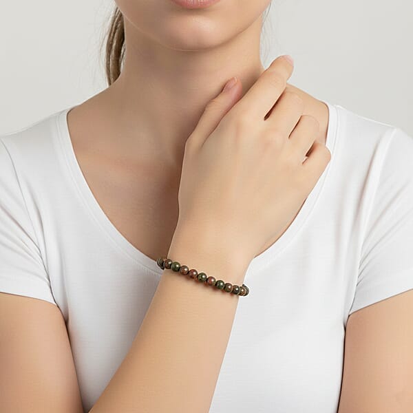 Unakite Beaded Stretch Bracelet 60.00 Ctw