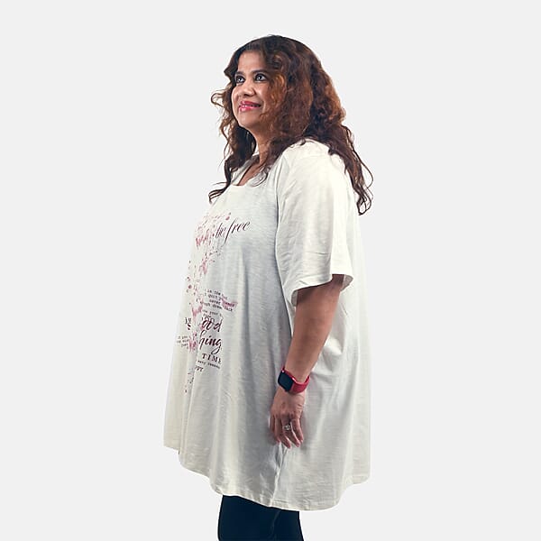 White Floral Quote Oversized Shirt-S