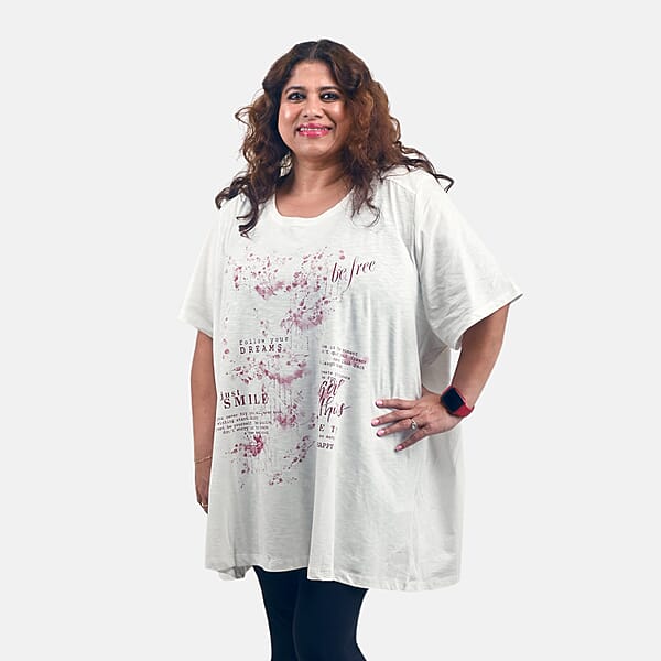 White Floral Quote Oversized Shirt-S
