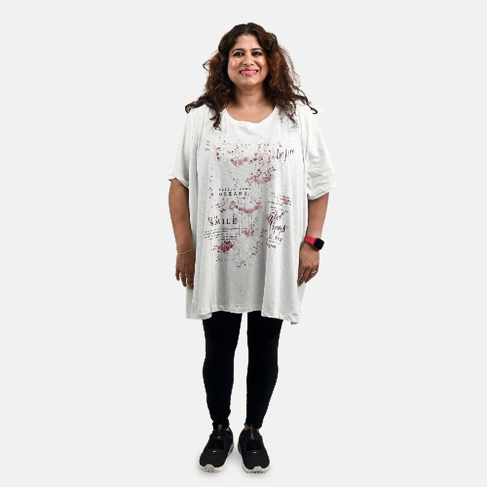 White Floral Quote Oversized Shirt-S