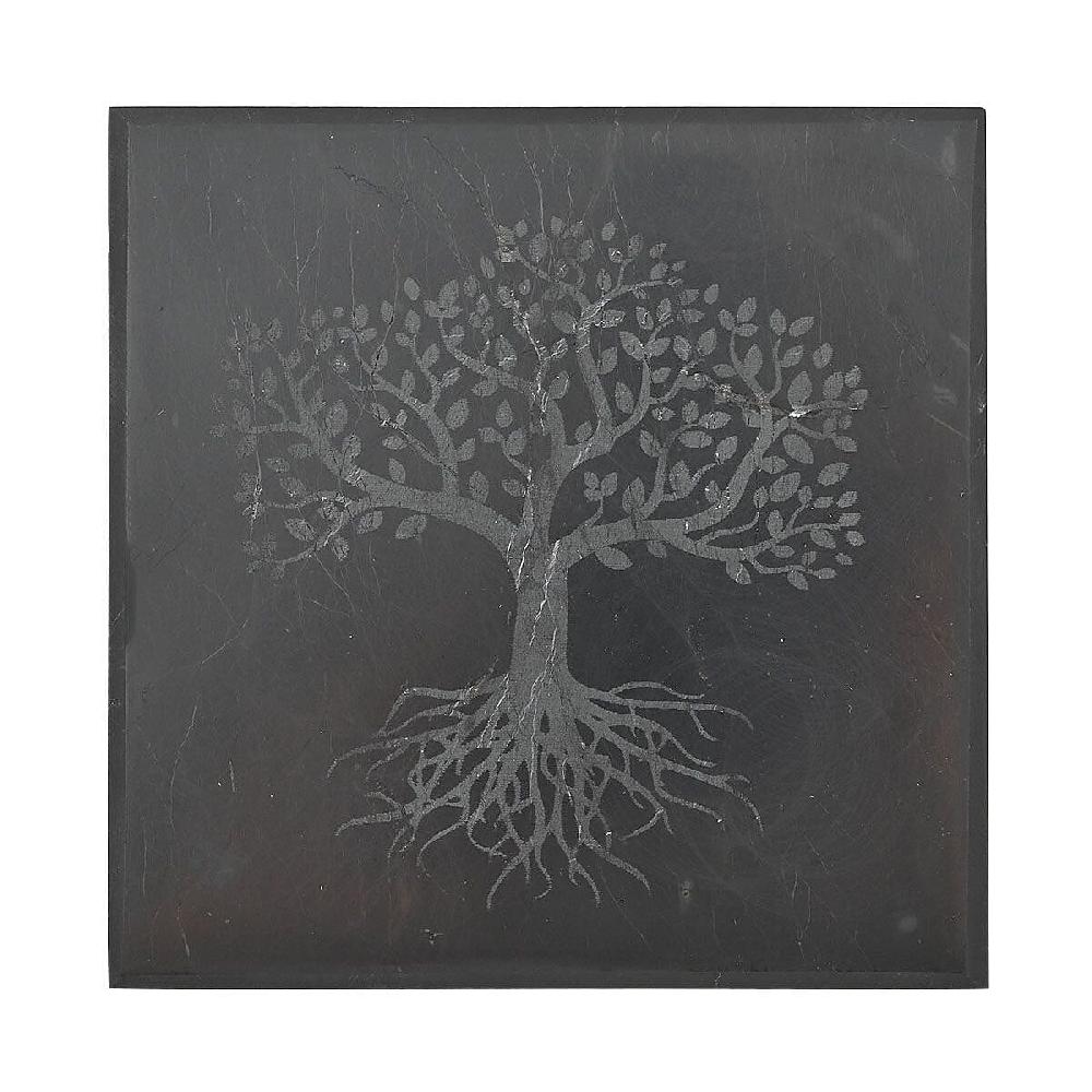 Shungite 1484.00ctw Square Tile Tree of Life Engraved Shungite Stone Shungite Plate For Phone Shungite Phone Plate