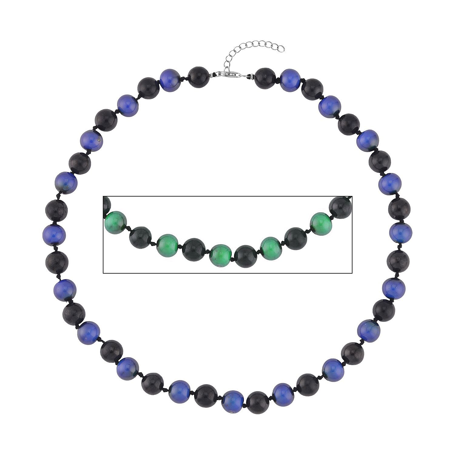 Shungite and Color Change Hematite 368.00 ctw Beaded Necklace in Rhodium Over Sterling Silver 18-20 Inches