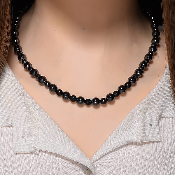 Shungite And Hematite 370.00 Ctw Beaded Fancy Necklace In Silvertone 20 Inches