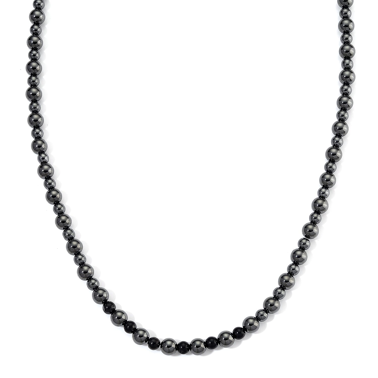 Shungite and Hematite 370.00 ctw Beaded Fancy Necklace in Silvertone 20 Inches