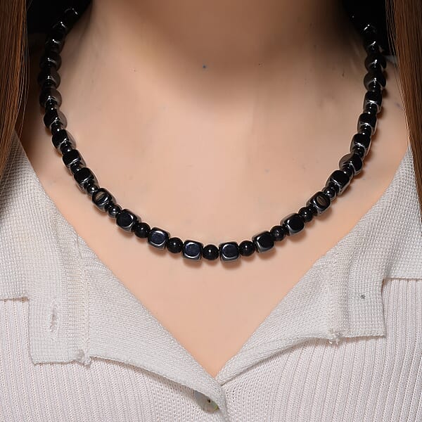 Shungite And Hematite 448.00 Ctw Beaded Necklace In Silvertone 20 Inches