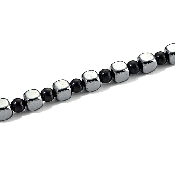 Shungite And Hematite 448.00 Ctw Beaded Necklace In Silvertone 20 Inches