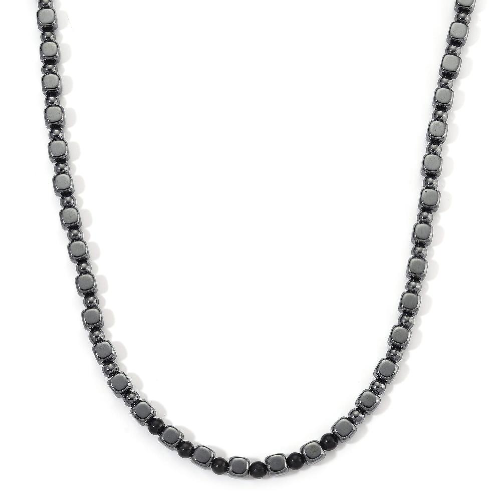 Shungite and Hematite 448.00 ctw Beaded Necklace in Silvertone 20 Inches