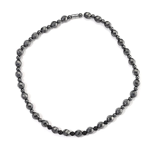 Shungite And Hematite 480.00 Ctw Beaded Carved Necklace In Silvertone 20 Inches