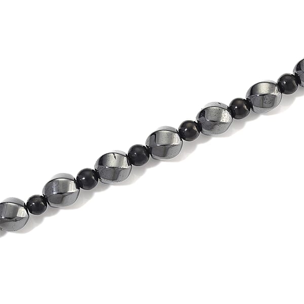 Shungite And Hematite 480.00 Ctw Beaded Carved Necklace In Silvertone 20 Inches