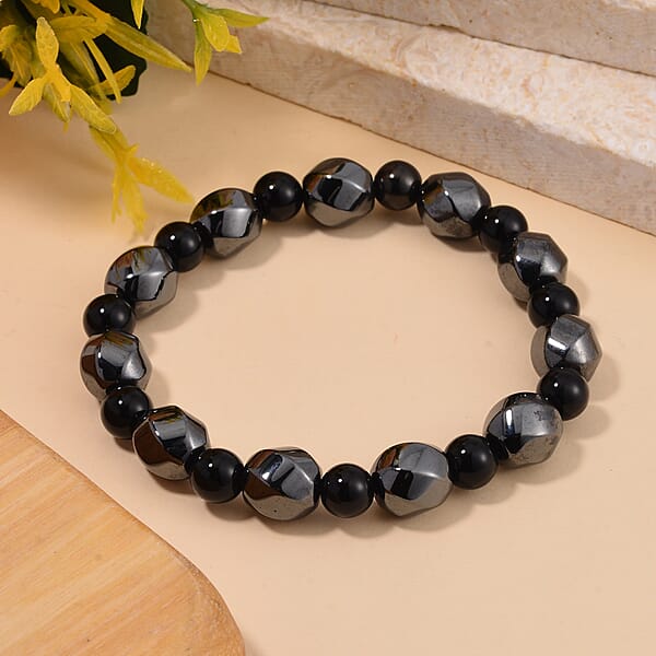 Shungite And Magnetic Hematite 50.10 Ctw Beaded Stretch Bracelet