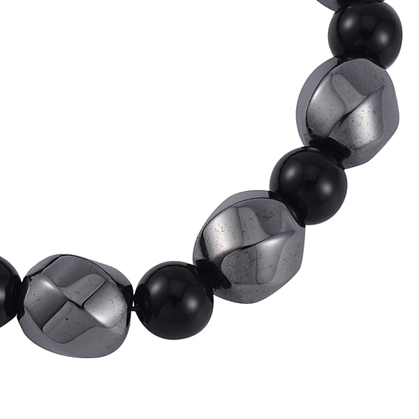 Shungite And Magnetic Hematite 50.10 Ctw Beaded Stretch Bracelet