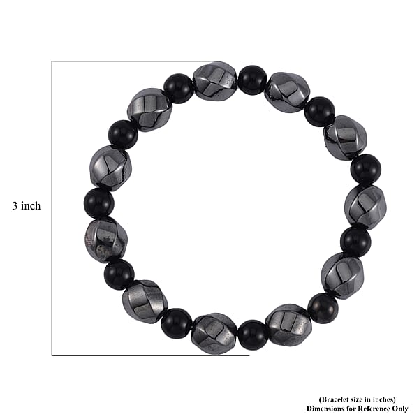 Shungite And Magnetic Hematite 50.10 Ctw Beaded Stretch Bracelet