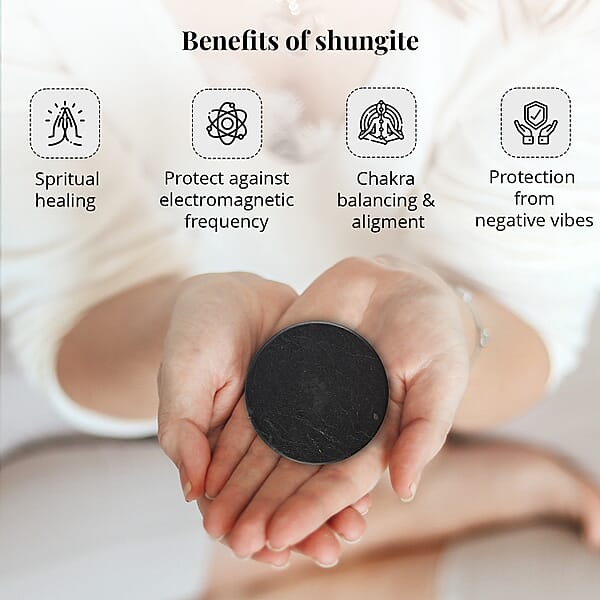 Shungite Plain Round Cellphone Large Tile Decorative Black Mineral Tile For Mobile Phones 1.25 Approx. 35ctw