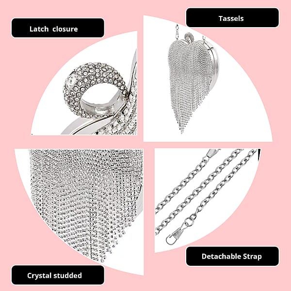Silver Heart Shape Tassel Clutch Bag For Women With Handle And Removable Chain Strap Women Purse Designer Bags Ladies Purse Handbags For Women