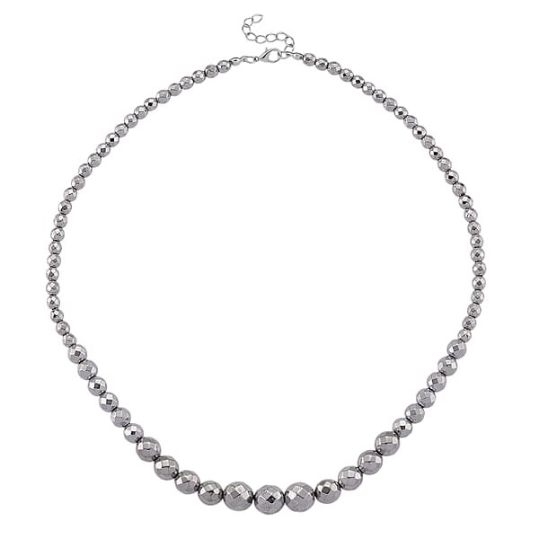 Silver Plated Hematite Beaded Necklace In Silvertone 560.00 Ctw (21.25-23.25 Inches)