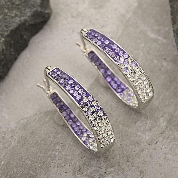 Simulated Amethyst Color And White Diamond Earrings In Silvertone