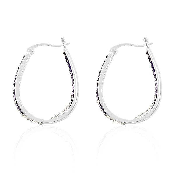 Simulated Amethyst Color And White Diamond Earrings In Silvertone