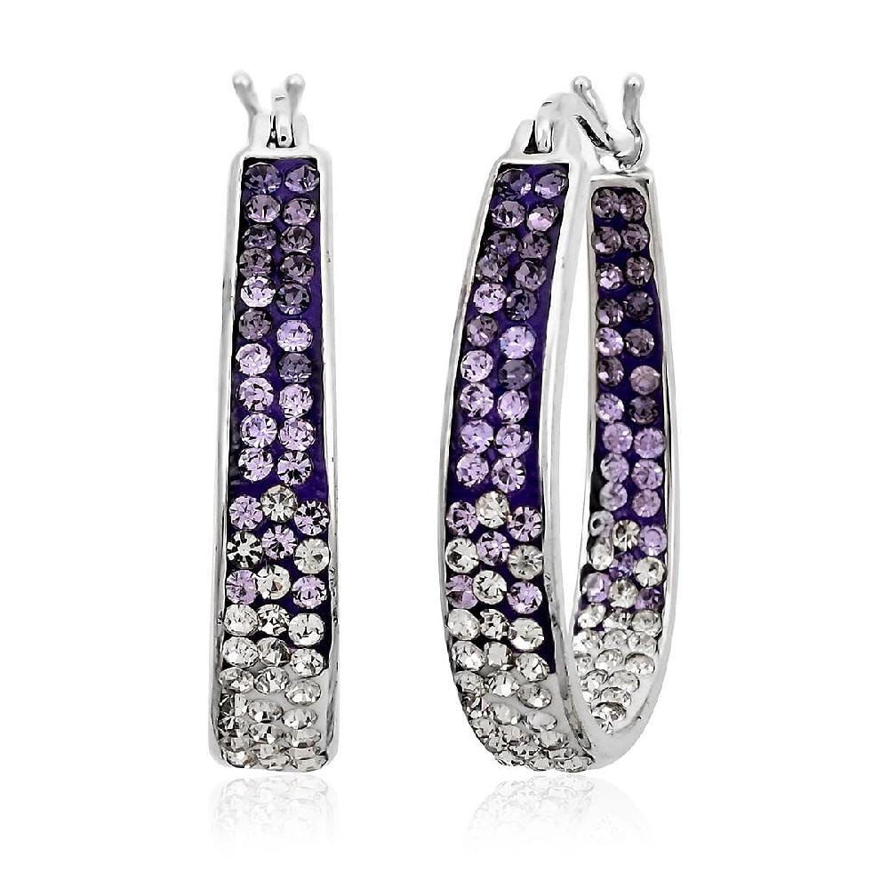 Simulated Amethyst Color and White Diamond Earrings in Silvertone