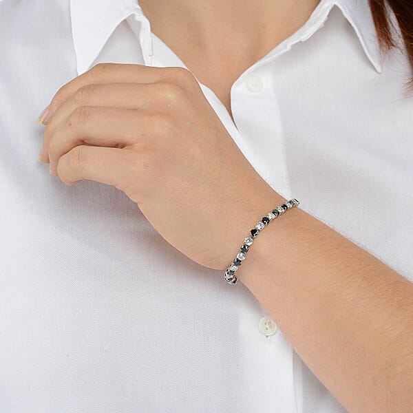 Simulated Black And White Diamond Tennis Bracelet In Silvertone (8.00 In)