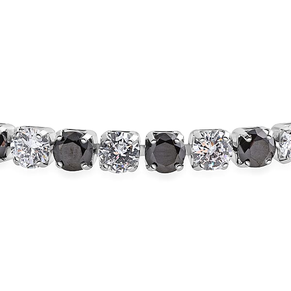 Simulated Black And White Diamond Tennis Bracelet In Silvertone (8.00 In)