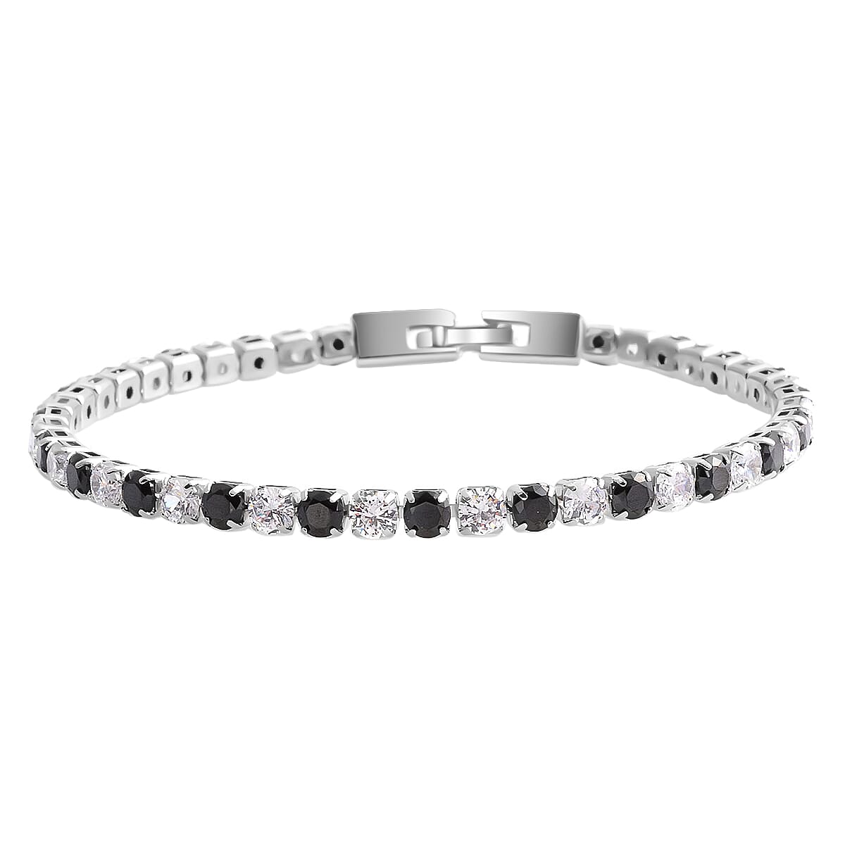 Simulated Black and White Diamond Tennis Bracelet in Silvertone (8.00 In)
