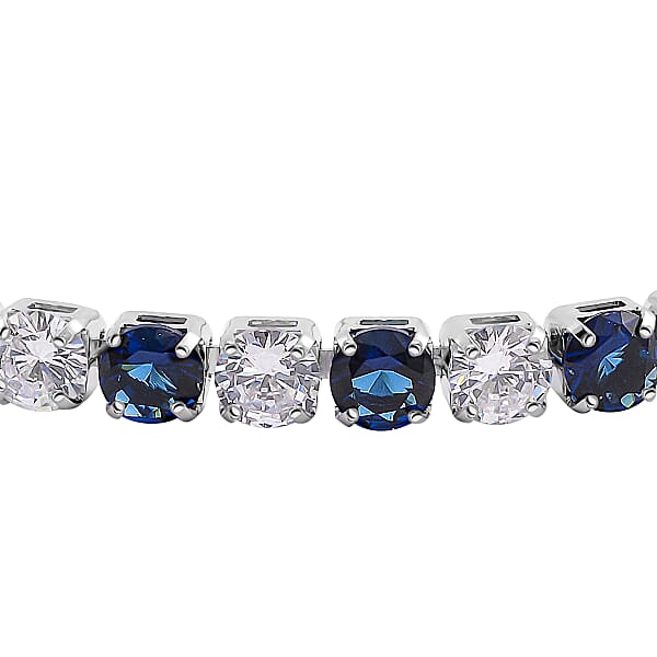 Simulated Blue And White Diamond Tennis Bracelet In Silvertone (8.00 In)