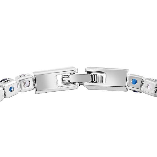 Simulated Blue And White Diamond Tennis Bracelet In Silvertone (8.00 In)