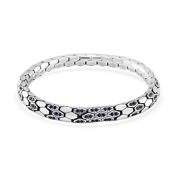 Simulated Blue Diamond HexaLuxe Bangle Bracelet In Sterling Silver (8.00 In)