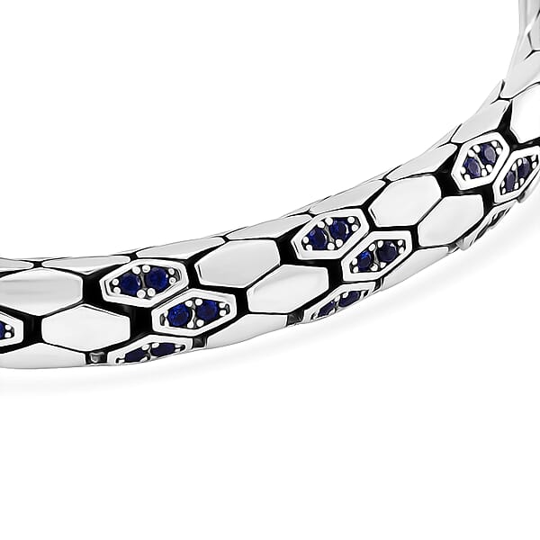 Simulated Blue Diamond HexaLuxe Bangle Bracelet In Sterling Silver (8.00 In)