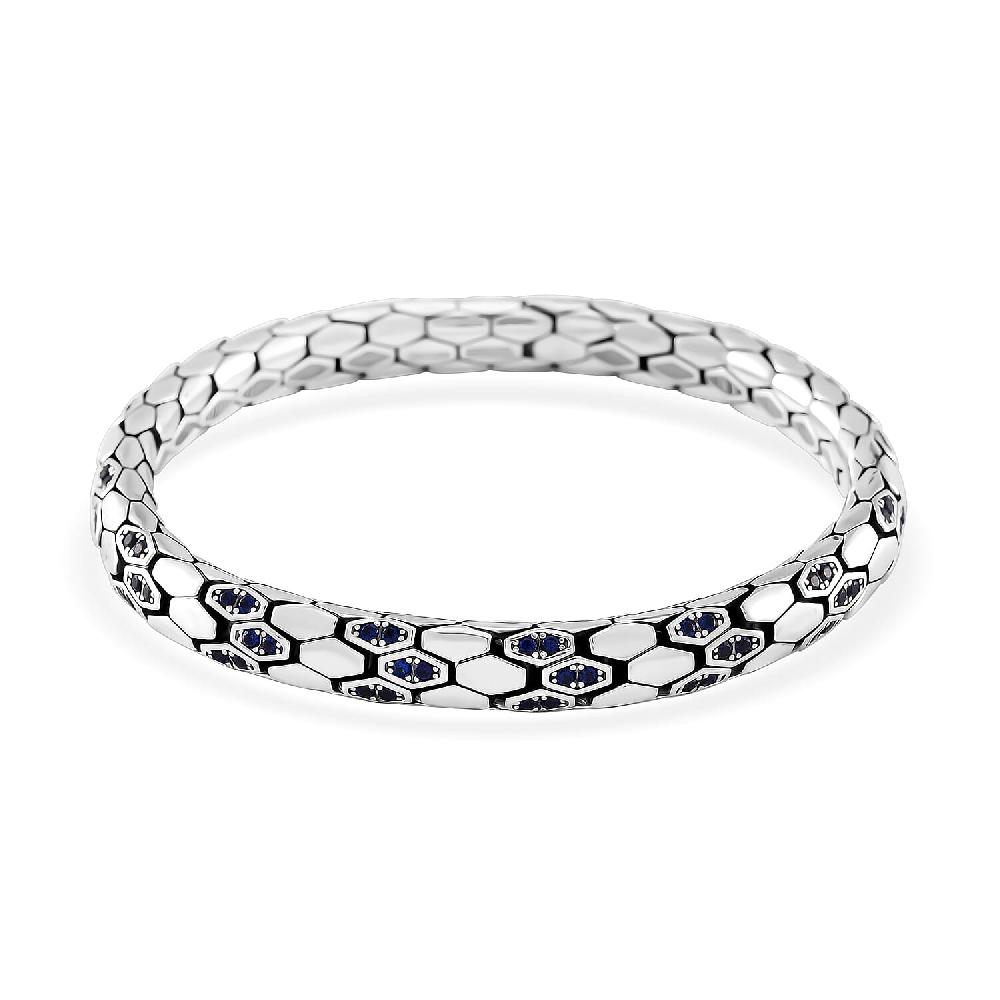 Simulated Blue Diamond HexaLuxe Bangle Bracelet in Sterling Silver (7.25 In)