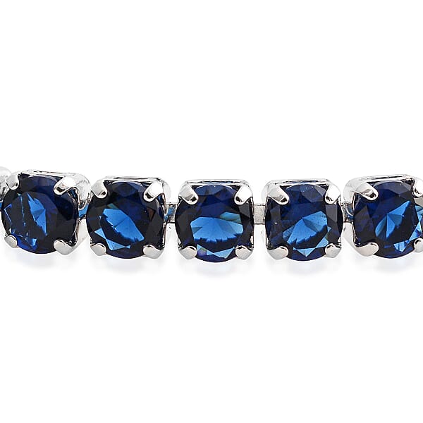Simulated Blue Quartz Tennis Bracelet In Silvertone (8.00 In)